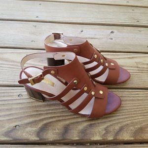 Louise et Cie 10 M Brown Leather Block Heel Sandal